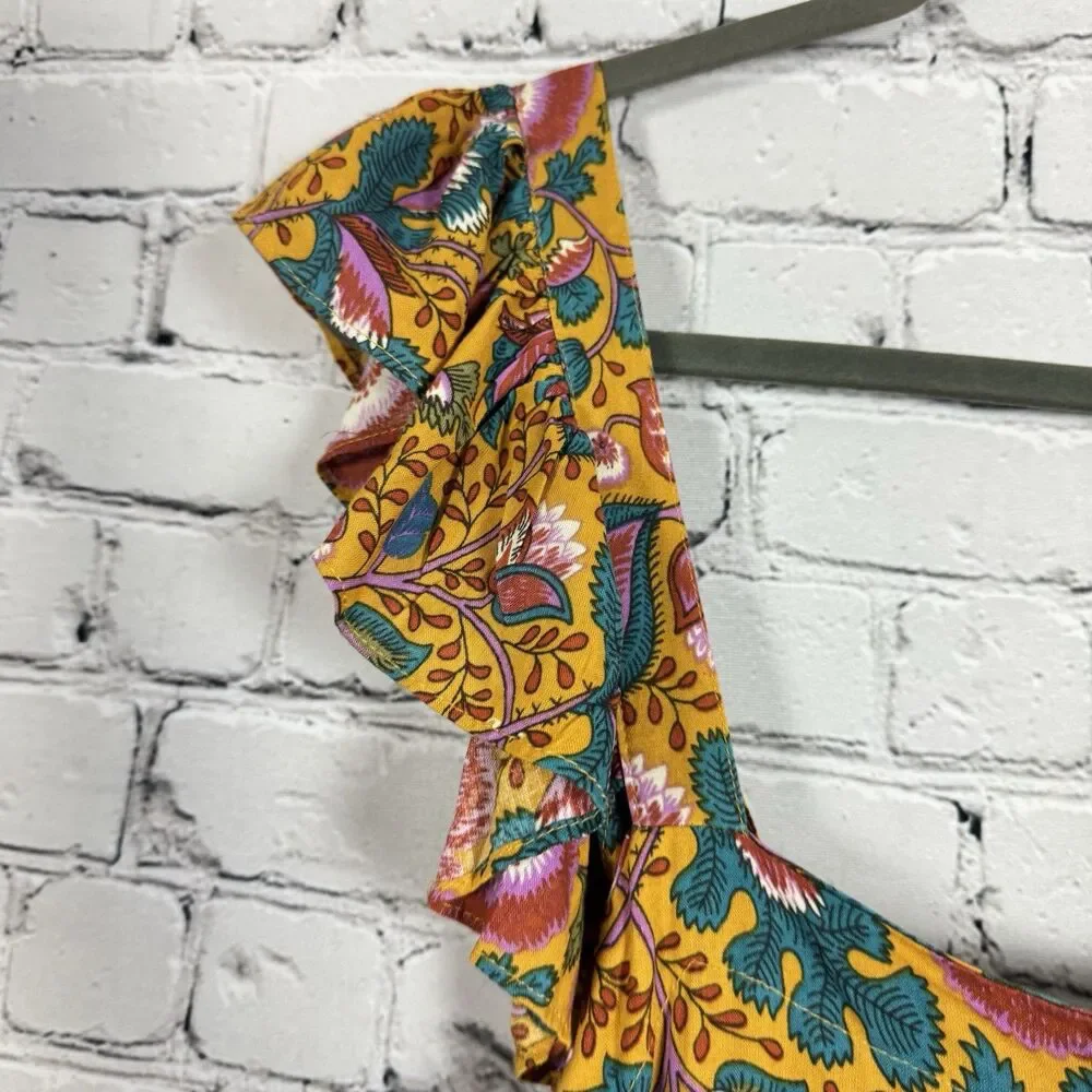 House of Harlow 1960 Flutter Sleeve Floral Midi Dress In Jackie Mustard Print L - Picture 6 of 13